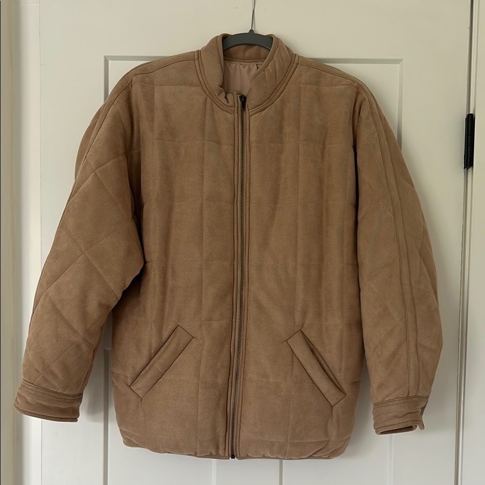 Tan Quilted Puffer Jacket with Insulated Design